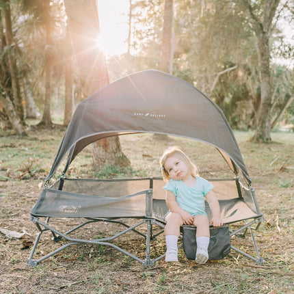 Baby Delight Go with Me Bungalow Deluxe Portable Toddler Travel Cot with Sun Canopy, Grey