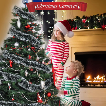 Christmas Tinsel Garland 26.4FT – Green & White Tree & Ceiling Decorations