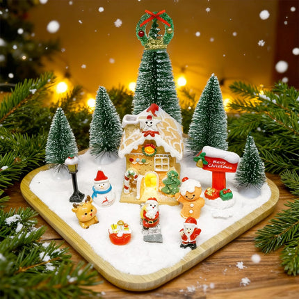 29PCS Christmas Village Set Mini Figures Trees Houses Snowman Santa Decor
