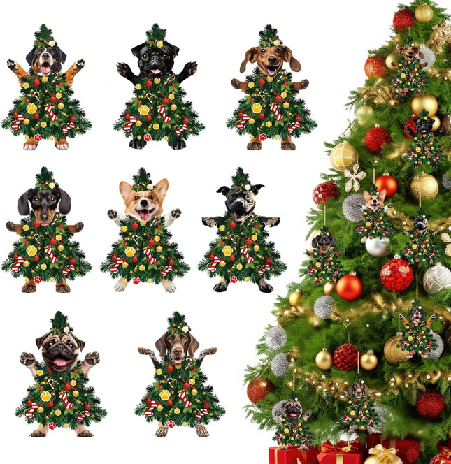 8 Pcs Christmas Dog Ornaments, Acrylic Hanging Decorations for Holiday Trees
