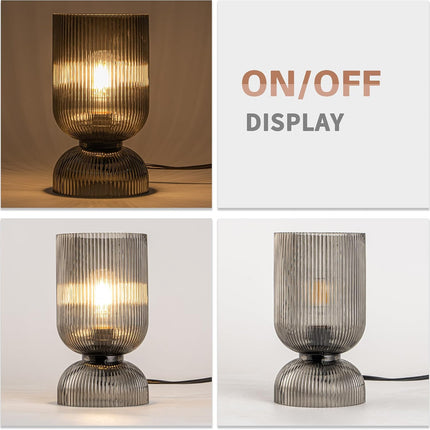 Modern Glass Table Lamp Mid Century Smoky Gray Shade Bedside Nightstand Lamp