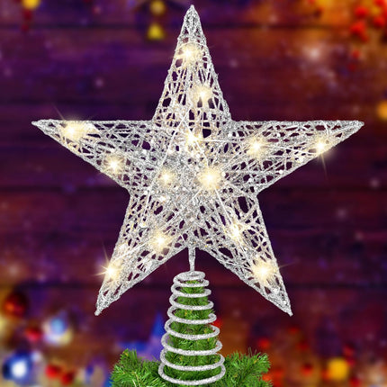 11.8" Silver Christmas Tree Topper Star – Lighted 20 LED Treetop Decoration