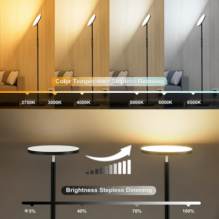 36W LED Torchiere Floor Lamp 3600LM Dimmable 69 Inch Standing Lamp with Remote