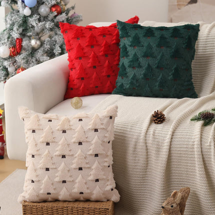 2PCS Christmas Tree Pillow Covers – 18x18 Faux Fur Winter Sofa Decor Beige