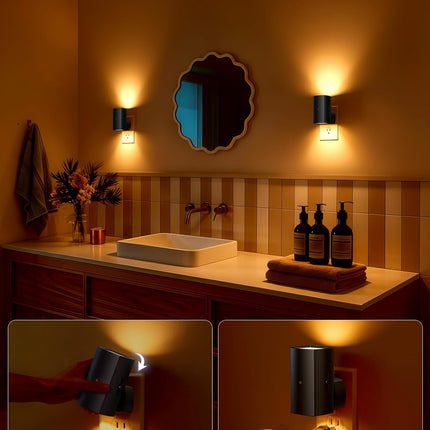 Night Lights 2 Pack, Rotating Plug, Amber Warm Light, Dusk to Dawn Sensor, Dimmable