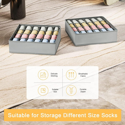 2-Pack Sock & Underwear Drawer Organizers – 24-Cell Grey Closet Dividers