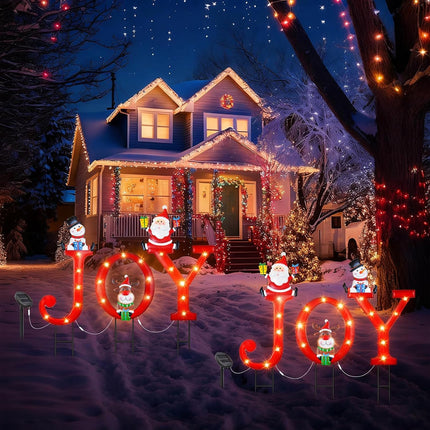 Christmas Yard Stakes Solar Lighted Joy Sign with Santa, Reindeer, Snowman