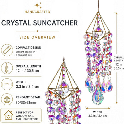 21.5" Crystal Suncatcher, Gold-Plated Glass Prism Rainbow Maker, Indoor Outdoor Window Decor