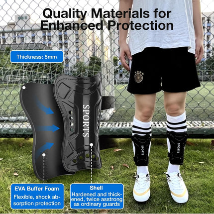 Kids Soccer Shin Guards 2 Pairs, Adjustable Anti-Slip Shin Pads for Boys & Girls