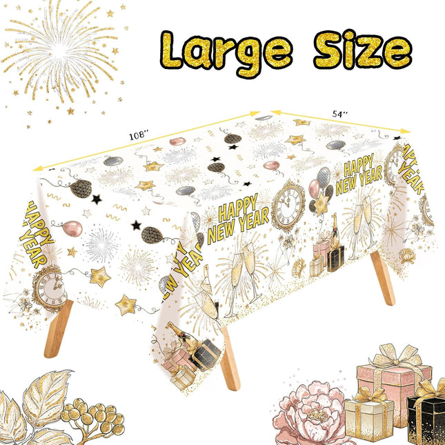 Happy New Year 2026 Tablecloth Set – 3-Pack Gold & White NYE Decor