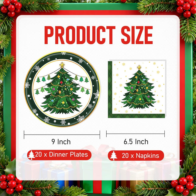 40PCS Christmas Plates & Napkins – Disposable Xmas Tableware for 20 Guests