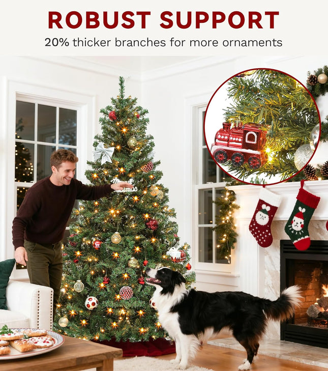 Prelit Christmas Tree 7.5ft – 550 LEDs, 1450 Tips, Remote, Hinged Metal Frame