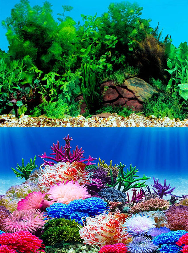 Aquarium Background Sticker 15.7 x 40 Inch PVC Fish Tank Seaweed Plant Wallpaper
