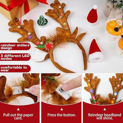 LED Reindeer Antlers Headband with Bells – Light Up Christmas Hairband