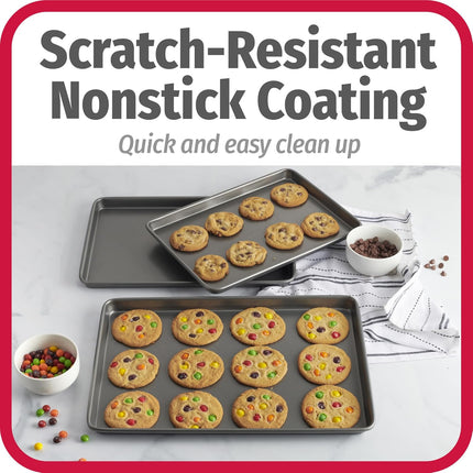 3-Pack Nonstick Baking Sheet Set – Small, Medium & Large, Gray