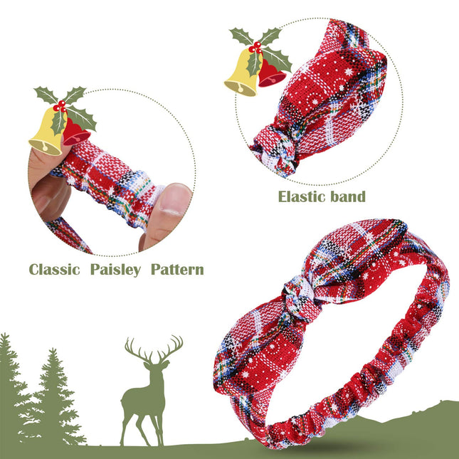 Christmas Headbands – Red Plaid Snowflake Bow Hairband for Girls & Women