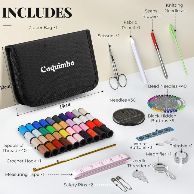 Sewing Kit for Adults – Complete DIY Supplies, Travel & Emergency, Black L