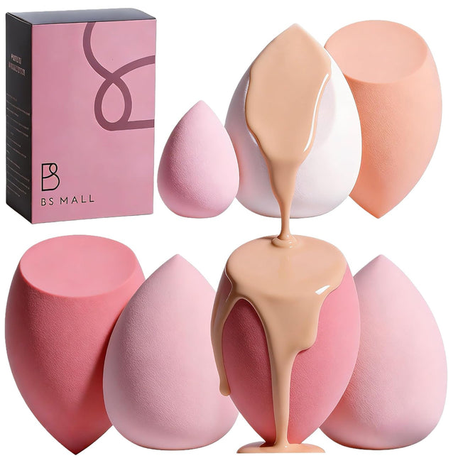 BS-MALL 7-Pc Makeup Sponge Set with Case – Liquid, Cream & Powder, A-Pink