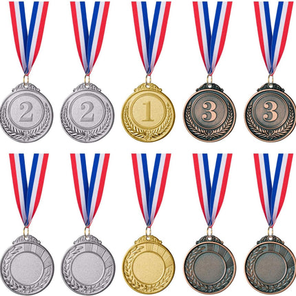 12 Piece Olympic Style Winner Medals Gold Silver Bronze Awards with Neck Ribbons 2 Inch