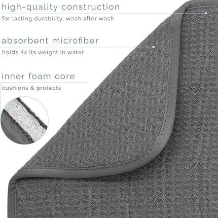 Microfiber Dish Drying Mat XL, 18x24 Kitchen Counter Protector, Charcoal