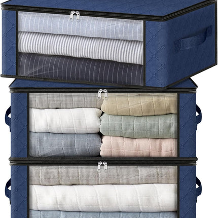 3-Pack Foldable Storage Bags – 35L with Clear Window & Handles, Blue