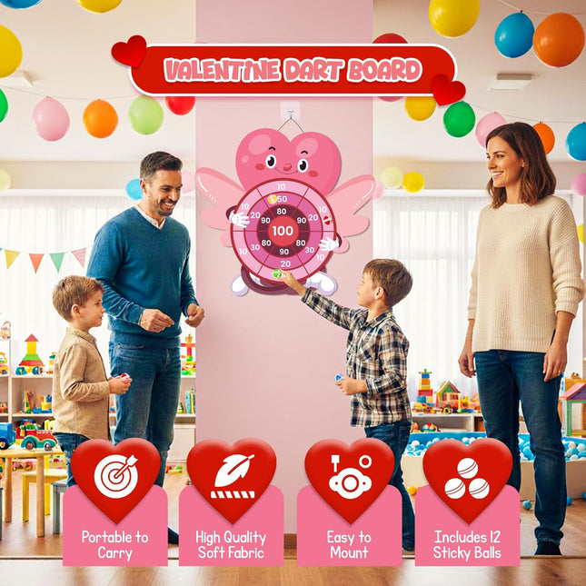 30" Large Heart Dart Board Game – 12 Sticky Balls, Indoor/Outdoor Fun for Kids & Adults