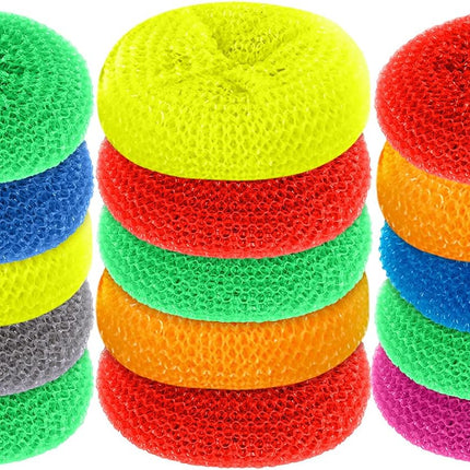 Plastic Dish Scrubbers – Round Nylon Pads, Non-Scratch, 15 Pack, Rainbow