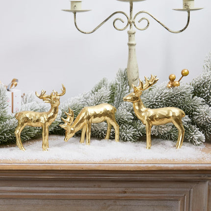 3pcs Decorative Gold Reindeer – Resin Christmas Figurines for Table or Mantle