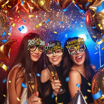 12 PCS New Year 2026 Paper Glasses Funny NYE Party Photo Booth Props