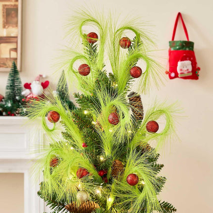 10PCS Christmas Tree Toppers 17.5 Inch Green Picks with Red Glitter Balls