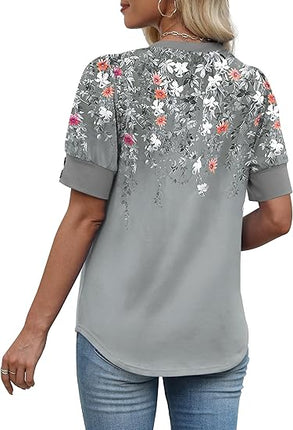 Women’s Short Sleeve Button V Neck Tops Spring Summer Dressy Casual Blouses Plus Size