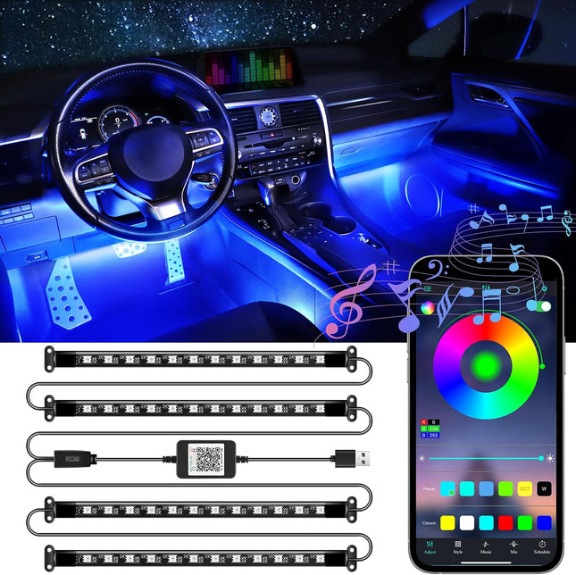 Smart Car Interior Lights, RGB LED Accent Lights with App, Music & DIY Modes