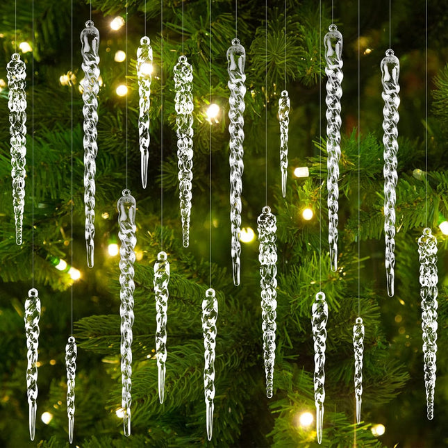 24pcs Acrylic Icicle Ornaments – Clear Crystal Xmas Tree Hanging Decor