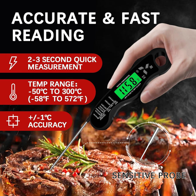 Digital Meat Thermometer – IP67 Waterproof, Backlight, Hold & Calibration