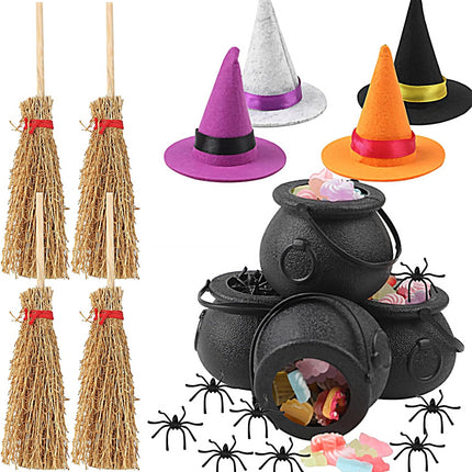 37-Piece Mini Witch Hat, Candy Cauldron & Broom Halloween Craft Table Decor Set