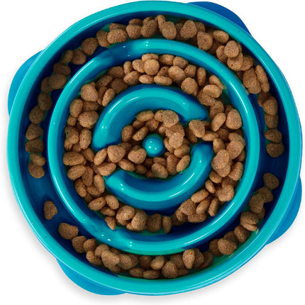 Fun Feeder Slo Bowl for Small to Medium Dogs & Cats, 2-Cup Capacity (Turquoise)