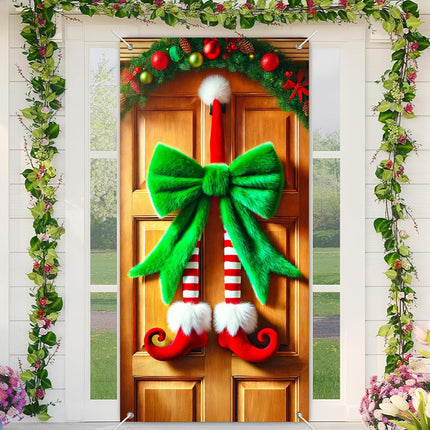 Christmas Door Cover 71x35" – Elf Legs Hanging Banner for Festive Front Door Decor