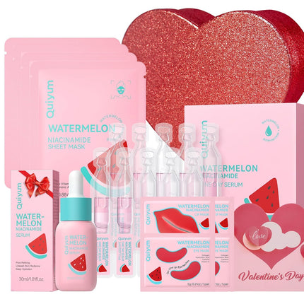 Valentine’s Day Watermelon Niacinamide Skincare Set: Serum, Masks & Lip Care