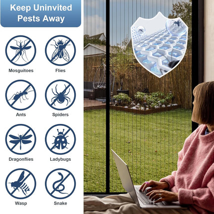 Magnetic Screen Door Mesh 38 x 82 Inch for 36 x 80 Inch Door Black
