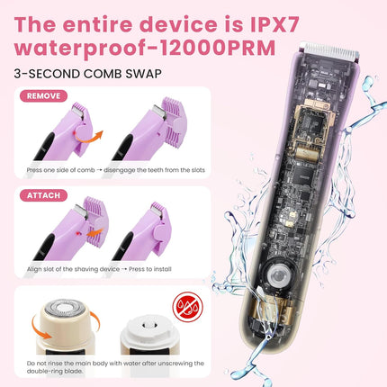 2 in 1 Electric Bikini Trimmer Women IPX7 Waterproof Shaver LED Display Razor