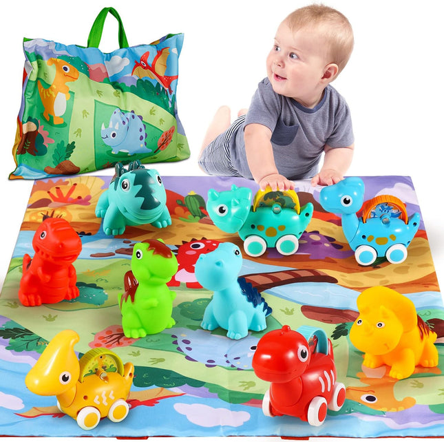 9-Piece Dinosaur Car Toy Set – Playmat & Storage Bag for 1–2 Year Toddlers