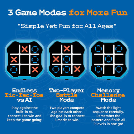 3-in-1 Electronic Tic Tac Toe Game, Handheld Digital Toy for Kids & Adults