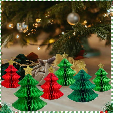 6-Pack Honeycomb Paper Christmas Trees, Red & Green Mini Tabletop Holiday Decor