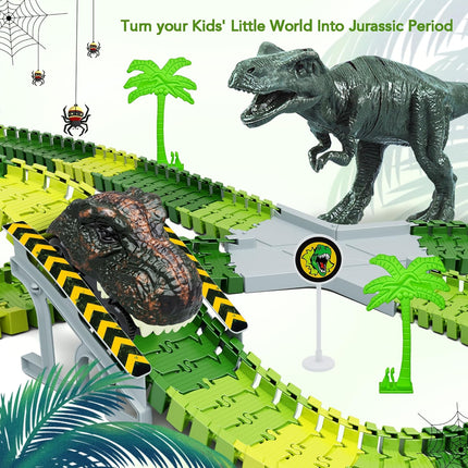 Create a Dinosaur World Road Race Playset with 2 Dinosaur Cars for Kids 3+