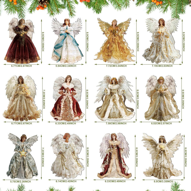 12-Piece Angel Christmas Ornament Set – Wooden Retro Angels for Tree Decoration