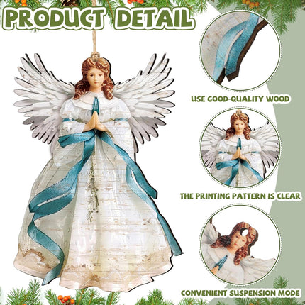 12-Piece Angel Christmas Ornament Set – Wooden Retro Angels for Tree Decoration