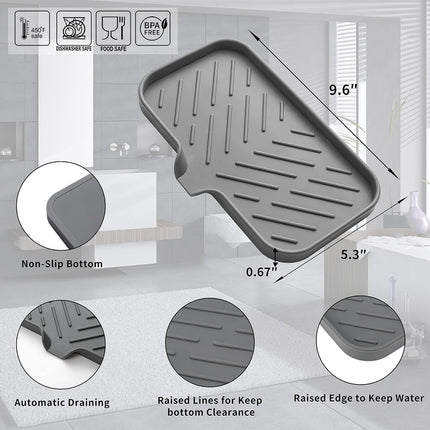 Silicone Soap Dish with Drain Spout – Bathroom & Kitchen Sink Organizer, Grey
