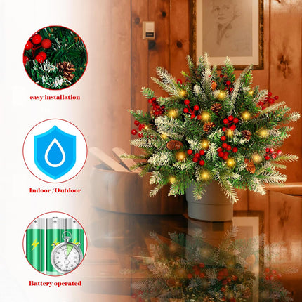2 PCS Lighted Artificial Pine Trees – Xmas Urn Fillers with Warm White LED Lights