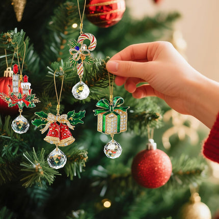 4-Piece Christmas Ornament Set – Candy Cane, Gift Box, Bell Hanging Ornaments for Xmas Tree