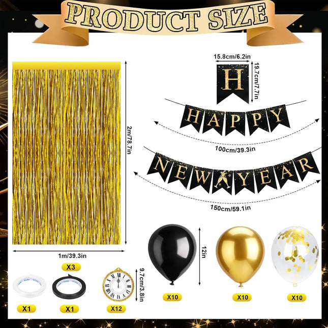Happy New Year 2026 Party Kit – 46-Pc Gold Balloons, Banner & Countdown Decor